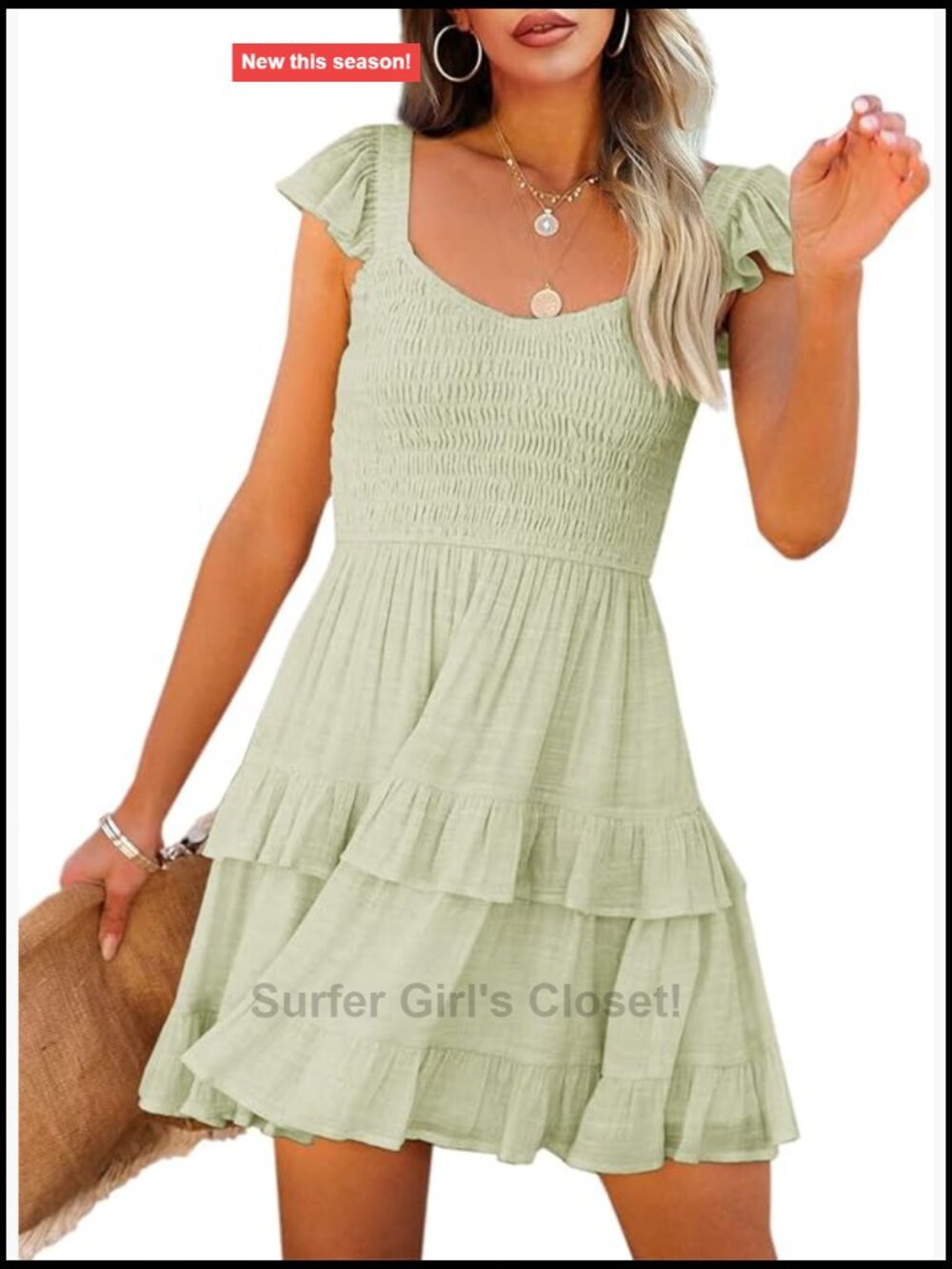 Women Summer Mini Dress Smocked Ruffle Layered Babydoll Sundress